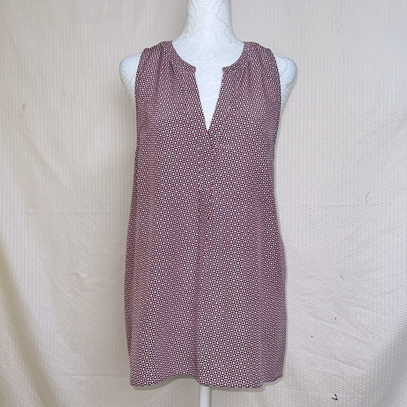 Joie Aruna 100% Silk Red, White & Blue Sleeveless Split Neck Blouse Top - Size L - Picture 2 of 10